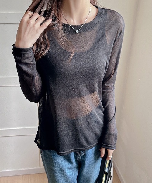 yuue' ( wear )(ユーイ)の「シアールーズロングTシャツ/冷房対策 UVカット(Tシャツ/カットソー・レディース・アイボリー/ブラック/ピンク/ホワイト・FREE)」の11枚目の写真