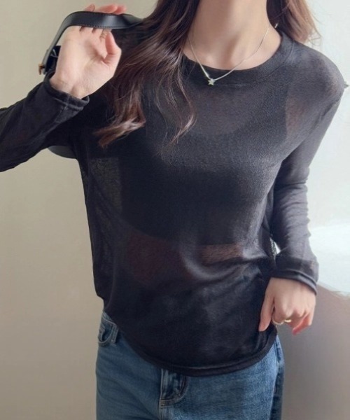 yuue' ( wear )(ユーイ)の「シアールーズロングTシャツ/冷房対策 UVカット(Tシャツ/カットソー・レディース・アイボリー/ブラック/ピンク/ホワイト・FREE)」の12枚目の写真