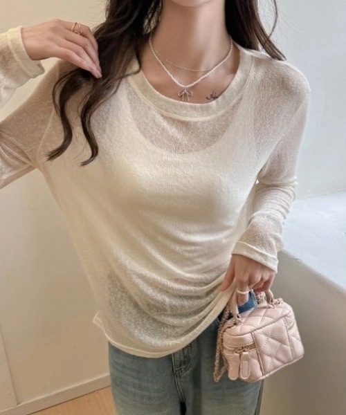 yuue' ( wear )(ユーイ)の「シアールーズロングTシャツ/冷房対策 UVカット(Tシャツ/カットソー・レディース・アイボリー/ブラック/ピンク/ホワイト・FREE)」の16枚目の写真