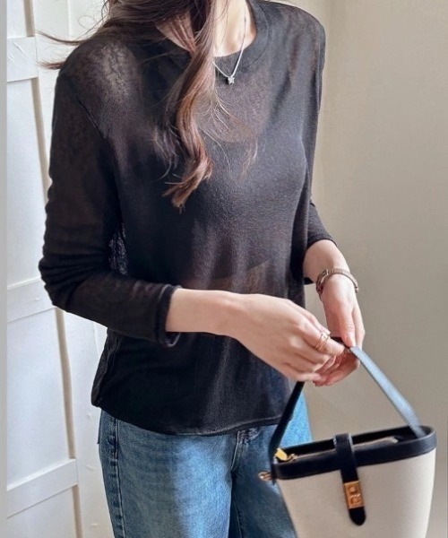 yuue' ( wear )(ユーイ)の「シアールーズロングTシャツ/冷房対策 UVカット(Tシャツ/カットソー・レディース・アイボリー/ブラック/ピンク/ホワイト・FREE)」の13枚目の写真