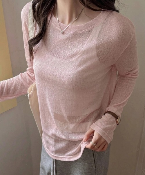 yuue' ( wear )(ユーイ)の「シアールーズロングTシャツ/冷房対策 UVカット(Tシャツ/カットソー・レディース・アイボリー/ブラック/ピンク/ホワイト・FREE)」の21枚目の写真