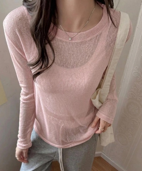yuue' ( wear )(ユーイ)の「シアールーズロングTシャツ/冷房対策 UVカット(Tシャツ/カットソー・レディース・アイボリー/ブラック/ピンク/ホワイト・FREE)」の22枚目の写真