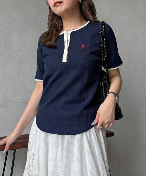 U.S. POLO ASSN.(ユーエスポロアッスン)の「【U.S. POLO ASSN.】ワッフルヘンリーT(Tシャツ/カットソー・レディース・ネイビー/グレー/ブラック/アイボリー/ブラウン/ホワイト・FREE)」の6枚目の写真