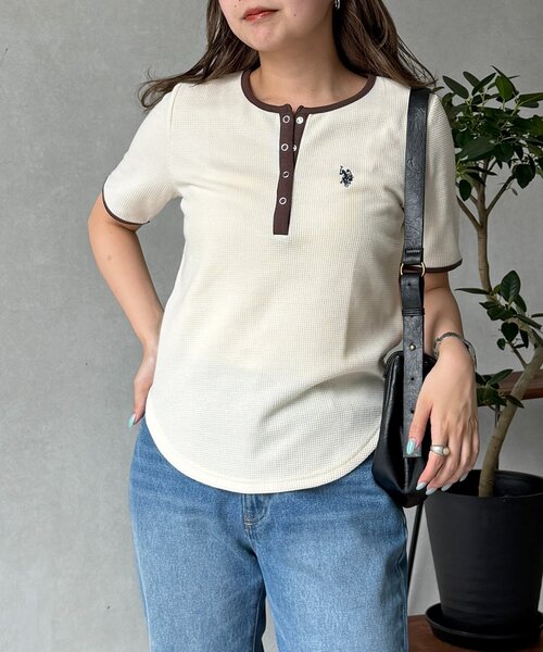 U.S. POLO ASSN.(ユーエスポロアッスン)の「【U.S. POLO ASSN.】ワッフルヘンリーT(Tシャツ/カットソー・レディース・ネイビー/グレー/ブラック/アイボリー/ブラウン/ホワイト・FREE)」の12枚目の写真