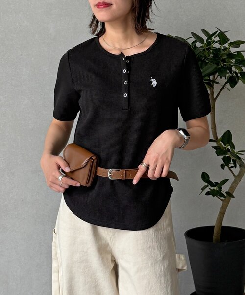U.S. POLO ASSN.(ユーエスポロアッスン)の「【U.S. POLO ASSN.】ワッフルヘンリーT(Tシャツ/カットソー・レディース・ネイビー/グレー/ブラック/アイボリー/ブラウン/ホワイト・FREE)」の17枚目の写真