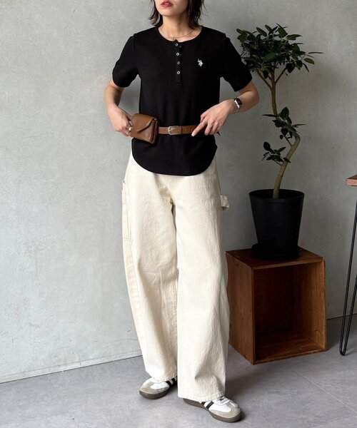 U.S. POLO ASSN.(ユーエスポロアッスン)の「【U.S. POLO ASSN.】ワッフルヘンリーT(Tシャツ/カットソー・レディース・ネイビー/グレー/ブラック/アイボリー/ブラウン/ホワイト・FREE)」の21枚目の写真