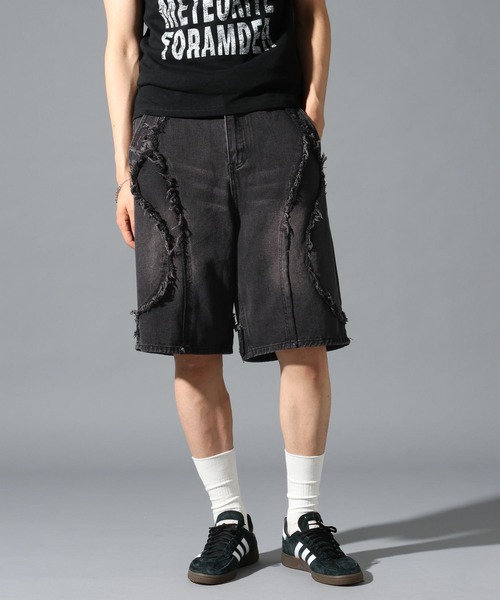 LAND MUSEUM(ランドミュージアム)の「LAND MUSEUM/デストロイワイドショートパンツ(デニムパンツ・メンズ・ブルー/ブラック・LARGE/MEDIUM)」の13枚目の写真