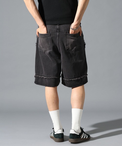 LAND MUSEUM(ランドミュージアム)の「LAND MUSEUM/デストロイワイドショートパンツ(デニムパンツ・メンズ・ブルー/ブラック・LARGE/MEDIUM)」の15枚目の写真