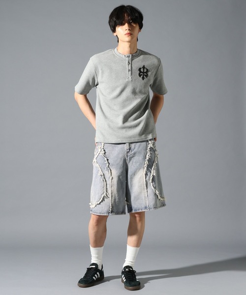 LAND MUSEUM(ランドミュージアム)の「LAND MUSEUM/デストロイワイドショートパンツ(デニムパンツ・メンズ・ブルー/ブラック・LARGE/MEDIUM)」の16枚目の写真