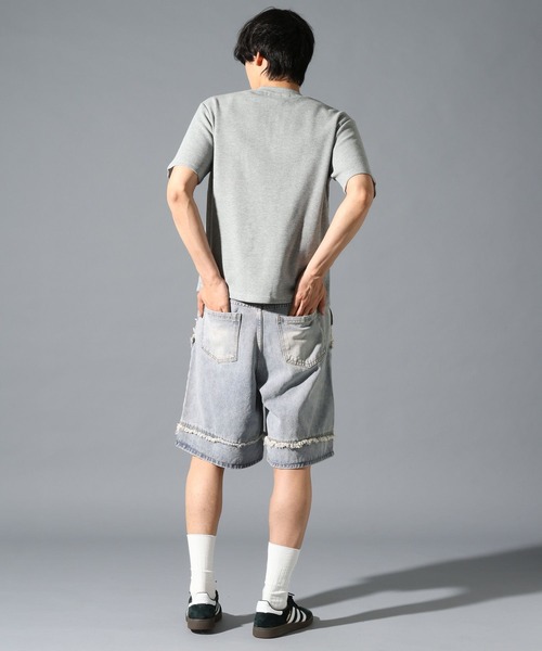 LAND MUSEUM(ランドミュージアム)の「LAND MUSEUM/デストロイワイドショートパンツ(デニムパンツ・メンズ・ブルー/ブラック・LARGE/MEDIUM)」の18枚目の写真