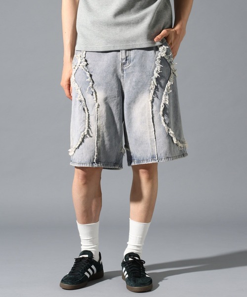 LAND MUSEUM(ランドミュージアム)の「LAND MUSEUM/デストロイワイドショートパンツ(デニムパンツ・メンズ・ブルー/ブラック・LARGE/MEDIUM)」の19枚目の写真
