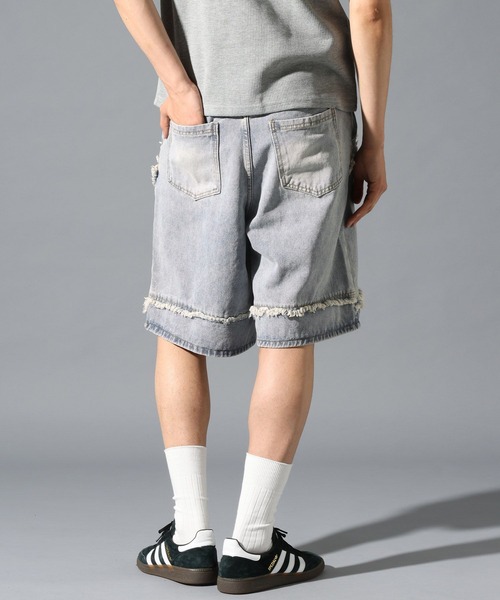 LAND MUSEUM(ランドミュージアム)の「LAND MUSEUM/デストロイワイドショートパンツ(デニムパンツ・メンズ・ブルー/ブラック・LARGE/MEDIUM)」の21枚目の写真