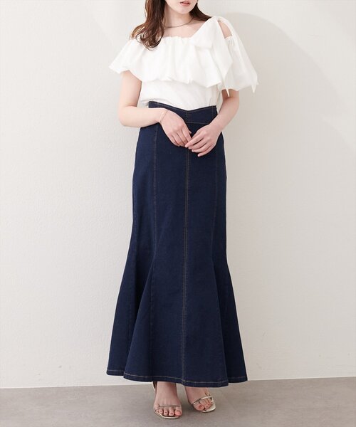 natural couture（ナチュラルクチュール）の「ハートウエストマーメイドデニムスカート（デニムスカート・レディース・オフホワイト/インディゴブルー/ブルー・MEDIUM/LARGE）」の2枚目の写真