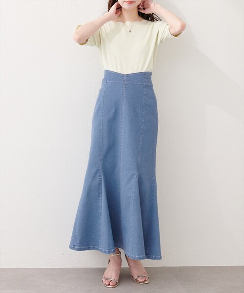 natural couture（ナチュラルクチュール）の「ハートウエストマーメイドデニムスカート（デニムスカート・レディース・オフホワイト/インディゴブルー/ブルー・MEDIUM/LARGE）」の21枚目の写真