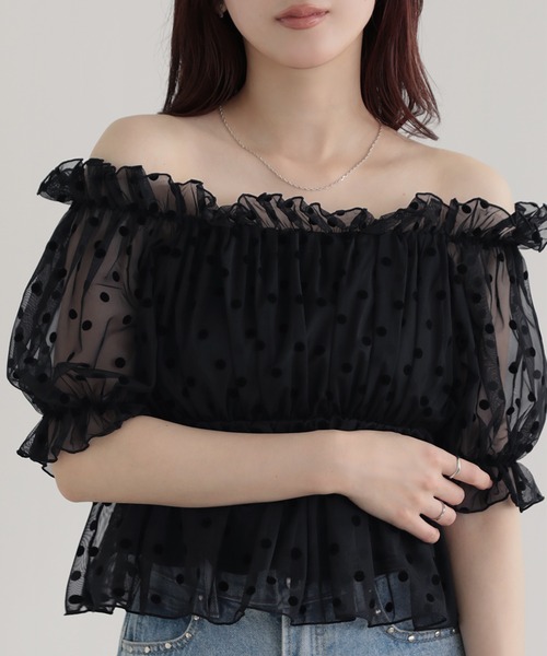 nouvellemoi(ヌーベルモイ)の「2wayフリルショート丈ペプラムトップス(その他トップス・レディース・ブラック/アイボリー・M)」の2枚目の写真