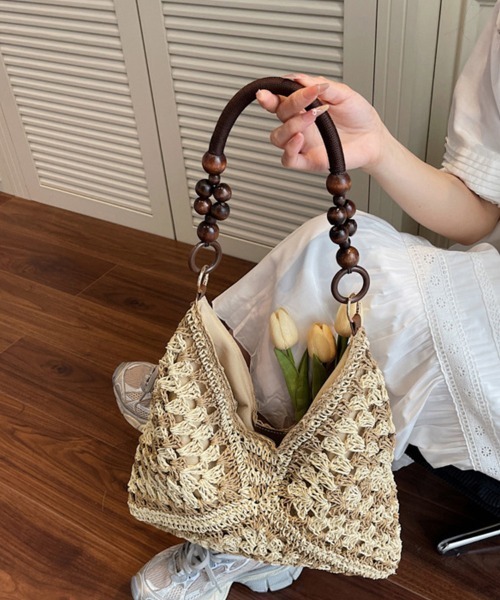 ONEP STAR（ワンピスター）の「ウッドハンドルかごバッグ（ショルダーバッグ・レディース・ベージュ系その他/ブルー/カーキ/ブラック/オフホワイト/ベージュ・FREE）」の14枚目の写真