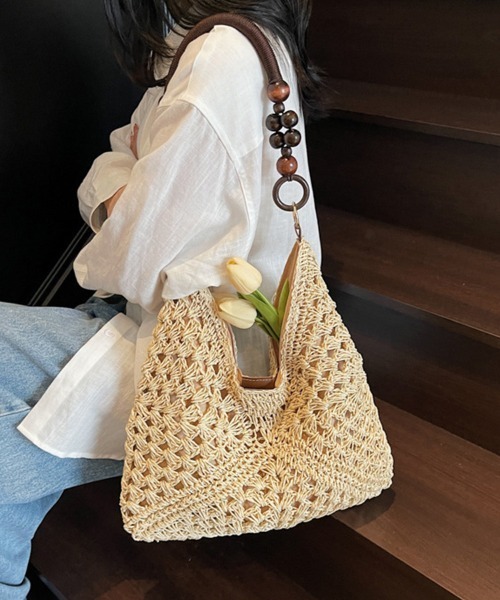 ONEP STAR（ワンピスター）の「ウッドハンドルかごバッグ（ショルダーバッグ・レディース・ベージュ系その他/ブルー/カーキ/ブラック/オフホワイト/ベージュ・FREE）」の16枚目の写真