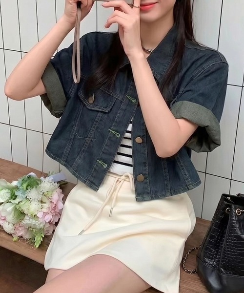 GLAMOROUS JANE（グラマラスジェーン）の「デニムショート丈シャツジャケット（シャツ/ブラウス・レディース・インディゴブルー・FREE）」の2枚目の写真