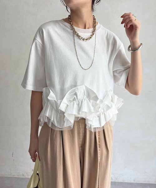 DouDou(ドゥドゥ)の「【WEB限定】裾フリルTEE(Tシャツ/カットソー・レディース・グレー/ブラック/オフホワイト・FREE)」の9枚目の写真