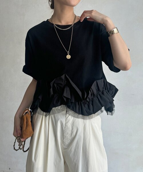 DouDou(ドゥドゥ)の「【WEB限定】裾フリルTEE(Tシャツ/カットソー・レディース・グレー/ブラック/オフホワイト・FREE)」の21枚目の写真
