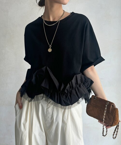 DouDou(ドゥドゥ)の「【WEB限定】裾フリルTEE(Tシャツ/カットソー・レディース・グレー/ブラック/オフホワイト・FREE)」の22枚目の写真