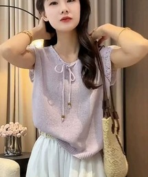 Vネックリボン付きサマーニット