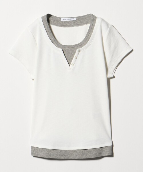 BEAUTY&YOUTH UNITED ARROWS（ビューティーアンドユースユナイテッドアローズ）の「ヘンリーネック レイヤード Tシャツ（Tシャツ/カットソー・レディース・ホワイト/ライム/ブラック・FREE）」の2枚目の写真