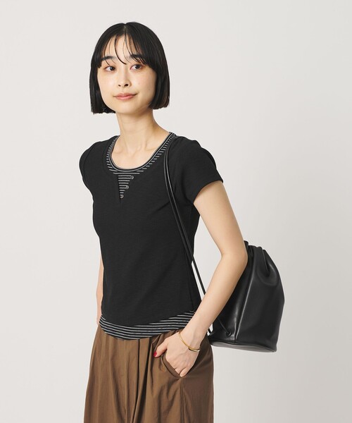 BEAUTY&YOUTH UNITED ARROWS（ビューティーアンドユースユナイテッドアローズ）の「ヘンリーネック レイヤード Tシャツ（Tシャツ/カットソー・レディース・ホワイト/ライム/ブラック・FREE）」の3枚目の写真