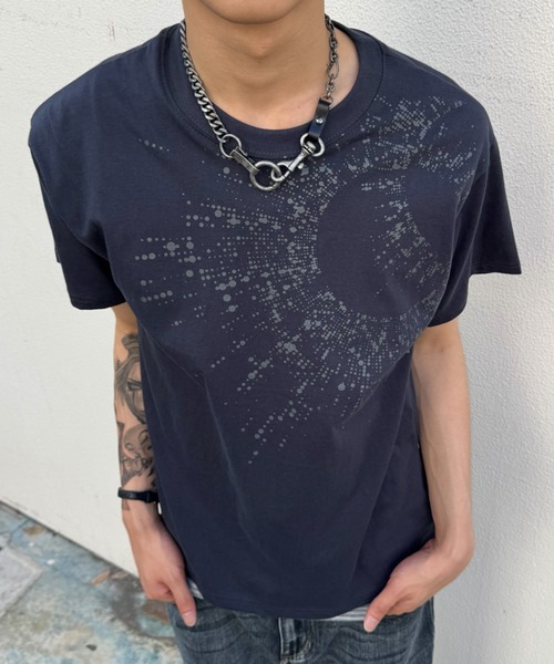 Chikashitsu +（チカシツプラス）の「【Chikashitsu +】sunshine printing crop tee (4color) / 【チカシツプラス】ウォッシュド半袖プリントTシャツ＜着用動画あり＞（Tシャツ/カットソー・メンズ・ネイビー/チャコール/ホワイト/グレー・ONE SIZE）」の14枚目の写真