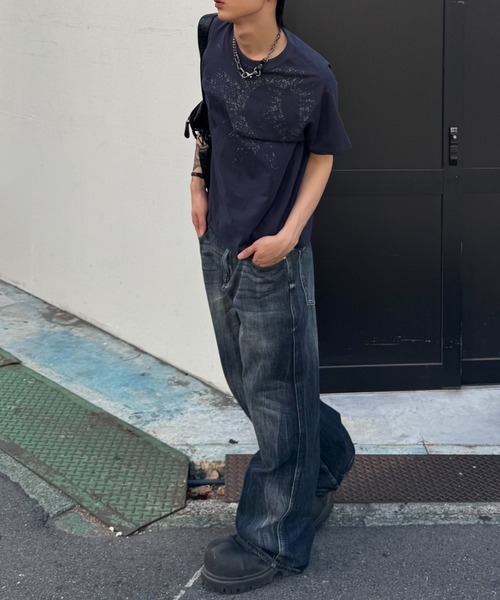 Chikashitsu +（チカシツプラス）の「【Chikashitsu +】sunshine printing crop tee (4color) / 【チカシツプラス】ウォッシュド半袖プリントTシャツ＜着用動画あり＞（Tシャツ/カットソー・メンズ・ネイビー/チャコール/ホワイト/グレー・ONE SIZE）」の22枚目の写真
