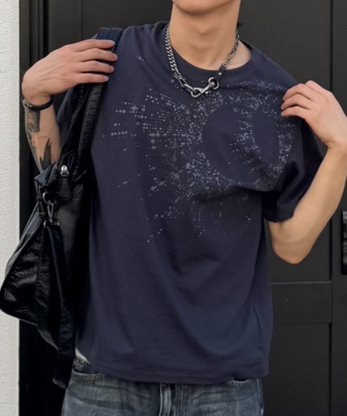 Chikashitsu +（チカシツプラス）の「【Chikashitsu +】sunshine printing crop tee (4color) / 【チカシツプラス】ウォッシュド半袖プリントTシャツ＜着用動画あり＞（Tシャツ/カットソー・メンズ・ネイビー/チャコール/ホワイト/グレー・ONE SIZE）」の15枚目の写真