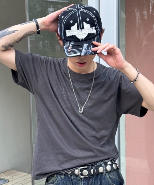 Chikashitsu +（チカシツプラス）の「【Chikashitsu +】sunshine printing crop tee (4color) / 【チカシツプラス】ウォッシュド半袖プリントTシャツ＜着用動画あり＞（Tシャツ/カットソー・メンズ・ネイビー/チャコール/ホワイト/グレー・ONE SIZE）」の8枚目の写真