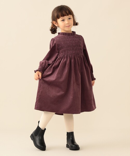 BEAMS mini(ビームスミニ)の「コーデュロイ シャーリング ワンピース2026FW(90~140cm)プチプラ 人気 クリスマス お呼ばれ 七五三(ワンピース・キッズ・ナチュラル/ブルー系その他4/パープル系その他6・120/110/100/90/140/130)」の3枚目の写真