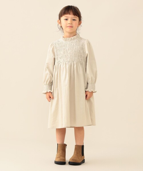 BEAMS mini(ビームスミニ)の「コーデュロイ シャーリング ワンピース2026FW(90~140cm)プチプラ 人気 クリスマス お呼ばれ 七五三(ワンピース・キッズ・ナチュラル/ブルー系その他4/パープル系その他6・120/110/100/90/140/130)」の4枚目の写真