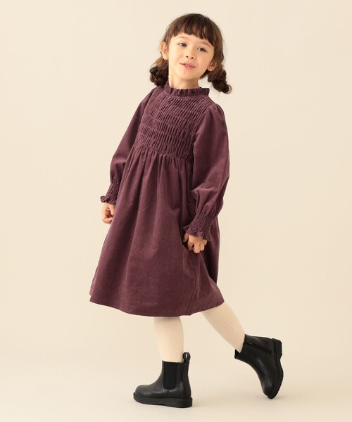 BEAMS mini(ビームスミニ)の「コーデュロイ シャーリング ワンピース2026FW(90~140cm)プチプラ 人気 クリスマス お呼ばれ 七五三(ワンピース・キッズ・ナチュラル/ブルー系その他4/パープル系その他6・120/110/100/90/140/130)」の8枚目の写真