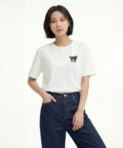 OKSTAR(オクスター)の「ブルドッグ刺繍パッチ半袖(Tシャツ/カットソー・レディース・カーキ/グレー/ネイビー/ホワイト/ライトグレー/ベージュ/ブラック/ダークグリーン/チャコール/ライトベージュ/クリーム/ダークブルー/ダークグレー・SMALL/MEDIUM/LARGE/X-LARGE/2XL/3XL/4XL)」の15枚目の写真