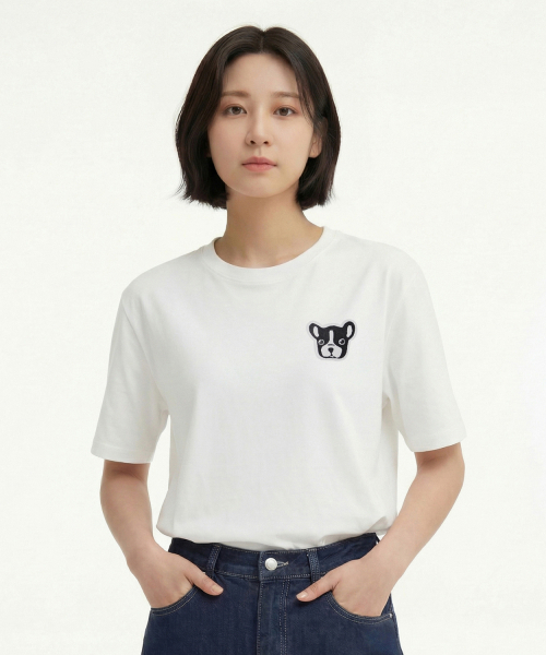 OKSTAR(オクスター)の「ブルドッグ刺繍パッチ半袖(Tシャツ/カットソー・レディース・カーキ/グレー/ネイビー/ホワイト/ライトグレー/ベージュ/ブラック/ダークグリーン/チャコール/ライトベージュ/クリーム/ダークブルー/ダークグレー・SMALL/MEDIUM/LARGE/X-LARGE/2XL/3XL/4XL)」の16枚目の写真