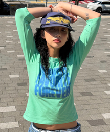 ハーフトーンレタリング7部Tシャツ_ミント