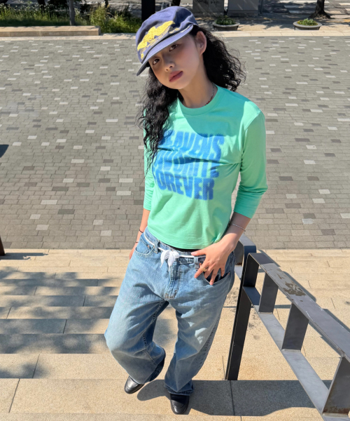 DAMISH(ダミシュ)の「ハーフトーンレタリング7部Tシャツ_ミント(Tシャツ/カットソー・レディース・ミント・OS)」の3枚目の写真