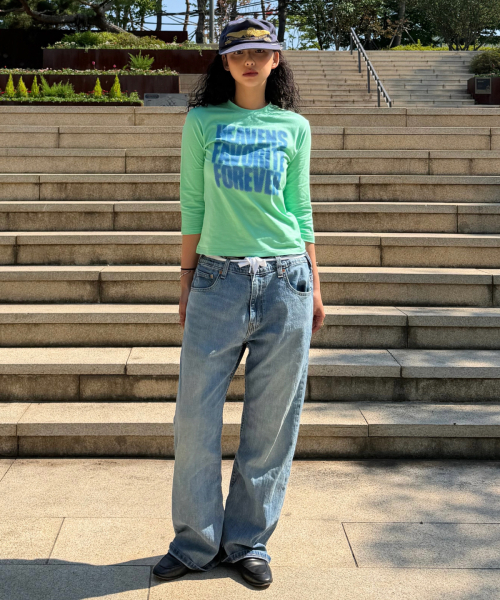DAMISH(ダミシュ)の「ハーフトーンレタリング7部Tシャツ_ミント(Tシャツ/カットソー・レディース・ミント・OS)」の4枚目の写真