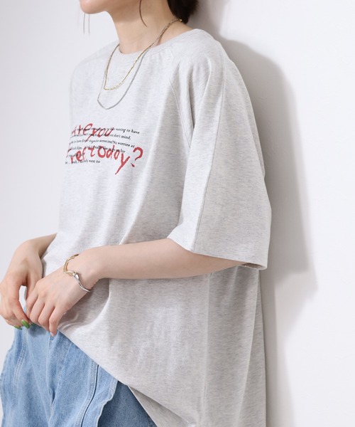 Arinomama（アリノママ）の「16s空紡糸天竺 220g/㎡ ゆるフォントTシャツ 半袖（Tシャツ/カットソー・レディース・カーキ/オフホワイト/ブラック/杢グレー・FREE）」の3枚目の写真