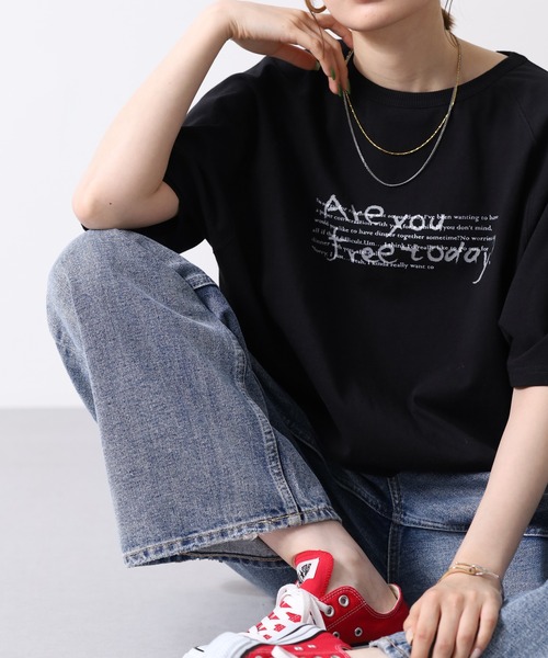 Arinomama（アリノママ）の「16s空紡糸天竺 220g/㎡ ゆるフォントTシャツ 半袖（Tシャツ/カットソー・レディース・カーキ/オフホワイト/ブラック/杢グレー・FREE）」の2枚目の写真