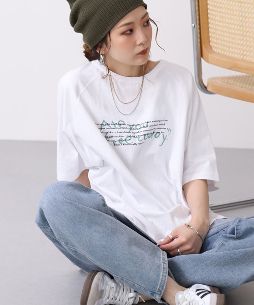 Arinomama（アリノママ）の「16s空紡糸天竺 220g/㎡ ゆるフォントTシャツ 半袖（Tシャツ/カットソー・レディース・カーキ/オフホワイト/ブラック/杢グレー・FREE）」の15枚目の写真