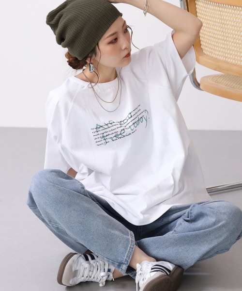 Arinomama（アリノママ）の「16s空紡糸天竺 220g/㎡ ゆるフォントTシャツ 半袖（Tシャツ/カットソー・レディース・カーキ/オフホワイト/ブラック/杢グレー・FREE）」の16枚目の写真