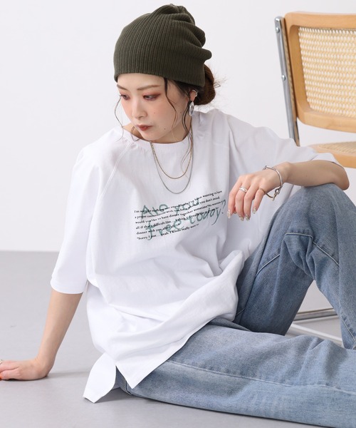 Arinomama（アリノママ）の「16s空紡糸天竺 220g/㎡ ゆるフォントTシャツ 半袖（Tシャツ/カットソー・レディース・カーキ/オフホワイト/ブラック/杢グレー・FREE）」の17枚目の写真