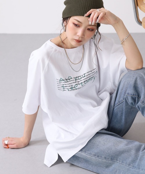 Arinomama（アリノママ）の「16s空紡糸天竺 220g/㎡ ゆるフォントTシャツ 半袖（Tシャツ/カットソー・レディース・カーキ/オフホワイト/ブラック/杢グレー・FREE）」の18枚目の写真