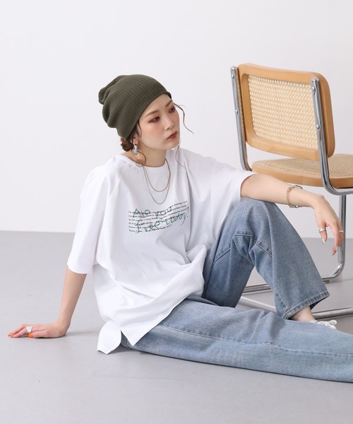 Arinomama（アリノママ）の「16s空紡糸天竺 220g/㎡ ゆるフォントTシャツ 半袖（Tシャツ/カットソー・レディース・カーキ/オフホワイト/ブラック/杢グレー・FREE）」の19枚目の写真