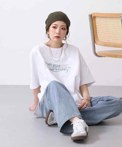 Arinomama（アリノママ）の「16s空紡糸天竺 220g/㎡ ゆるフォントTシャツ 半袖（Tシャツ/カットソー・レディース・カーキ/オフホワイト/ブラック/杢グレー・FREE）」の20枚目の写真