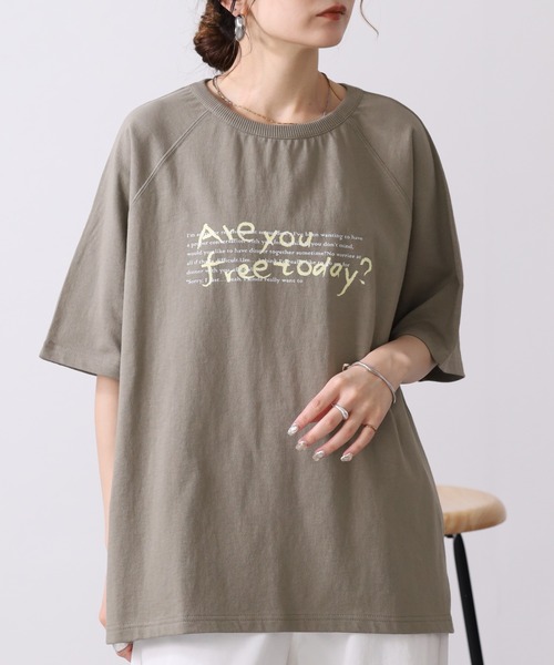 Arinomama（アリノママ）の「16s空紡糸天竺 220g/㎡ ゆるフォントTシャツ 半袖（Tシャツ/カットソー・レディース・カーキ/オフホワイト/ブラック/杢グレー・FREE）」の7枚目の写真