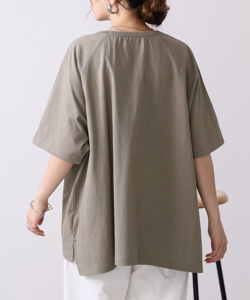 Arinomama（アリノママ）の「16s空紡糸天竺 220g/㎡ ゆるフォントTシャツ 半袖（Tシャツ/カットソー・レディース・カーキ/オフホワイト/ブラック/杢グレー・FREE）」の9枚目の写真